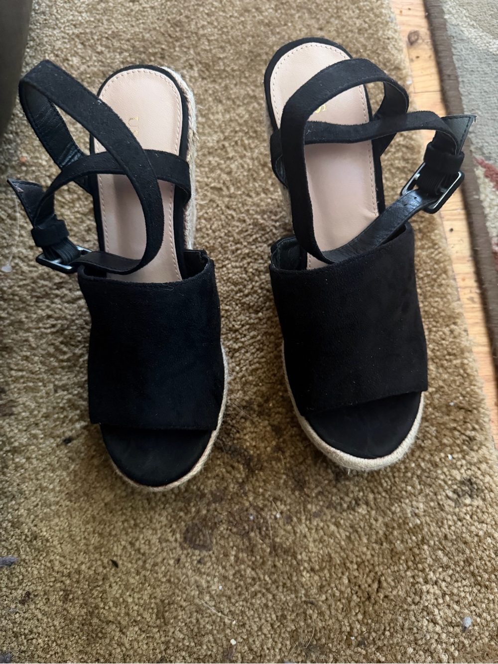 Black Suede Platform Espadrille Sandals - Women